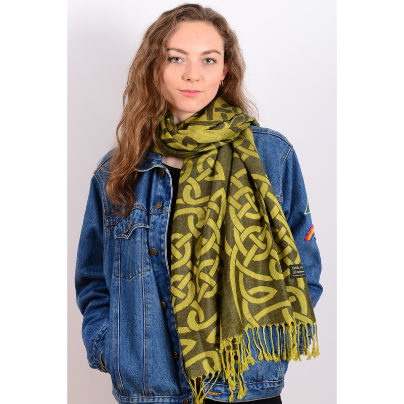 Celtic Knotwork Pashmina Scarf Olive Green